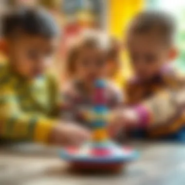 Children playing with a top toy, enhancing their motor skills