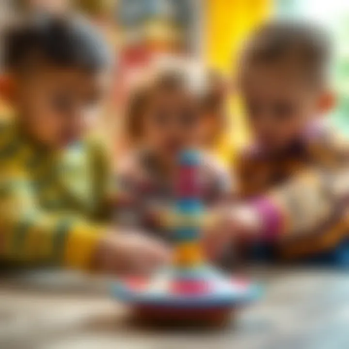 Children playing with a top toy, enhancing their motor skills