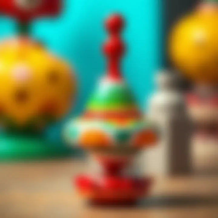 A colorful spinning top toy showcasing its traditional design
