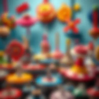 An educational display of various types of spinning tops