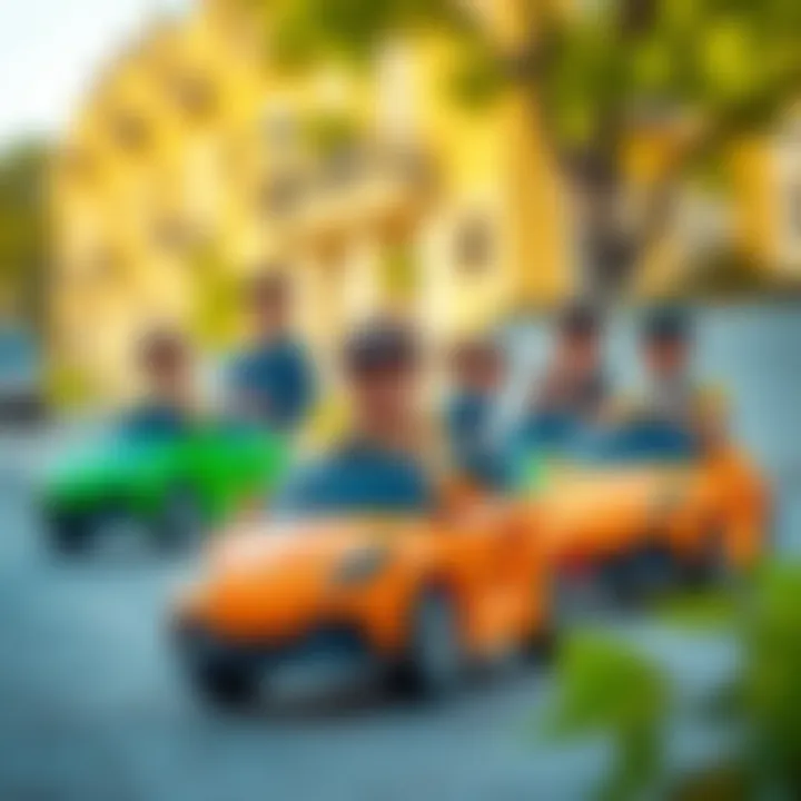 A group of children playing and interacting while using Toros electric cars