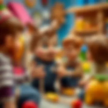 Tospik's Interactive Moments Tospik character engaging with children, emphasizing interaction and joy.