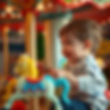 A child interacting with a toy carousel, showcasing joy and curiosity