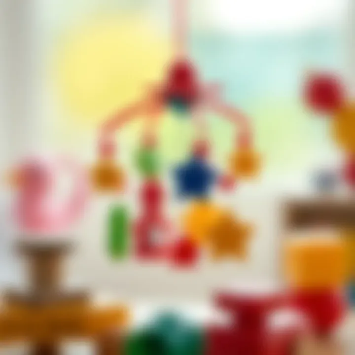 Colorful mobile displaying various shapes for child engagement