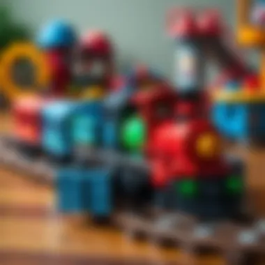 Colorful Toy Train Set A colorful toy train set on a wooden floor