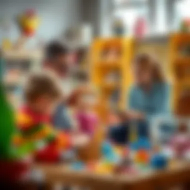 Collaboration Between Parents and Educators Parents and educators discussing toy selection for children's development.