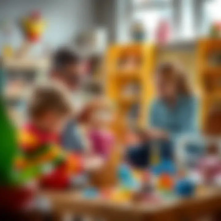 Collaboration Between Parents and Educators Parents and educators discussing toy selection for children's development.