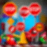 Colorful toy traffic signs arranged for kids