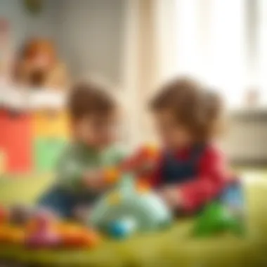 Twin children engaging in playtime activities together
