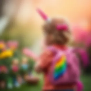 Child with Colorful Unicorn Backpack Child exploring with a colorful unicorn backpack