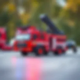 Remote-controlled fire truck in action