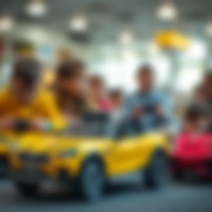 Group of children engaging with remote-controlled Tofaş cars