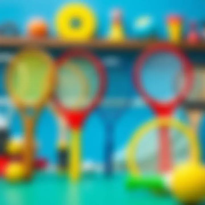 Different types of toy rackets displayed side by side