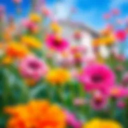 A vibrant watercolor painting of a blooming flower garden