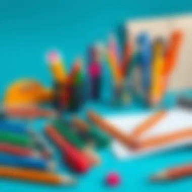 Various writing tools and materials laid out for a fun writing activity.