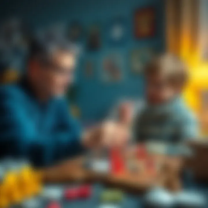 A parent and child discussing strategies for the game