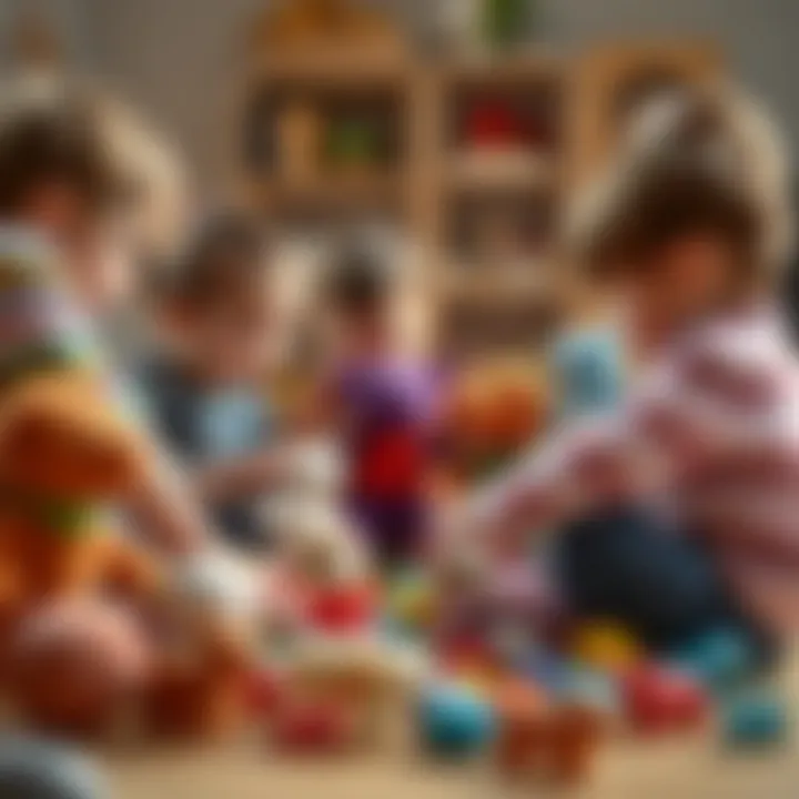 Collaborative Play with Clemmy Toys Group of children interacting while building with soft Clemmy toys.