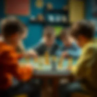 Group of children playing a strategy board game