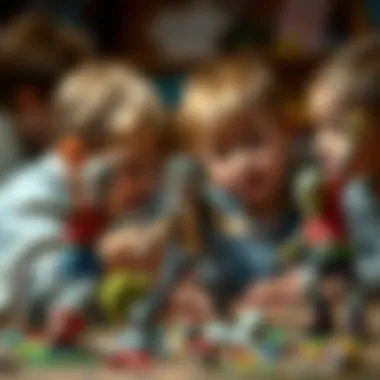 Children engaging in imaginative play with zombie figures